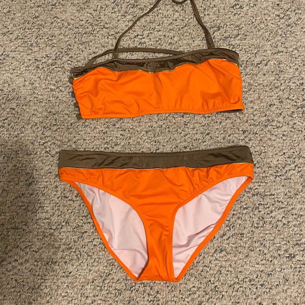 VENUS Orange Two-Piece Bikini with Brown & Gold Trim size 14